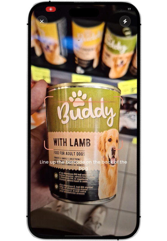 Scanning a can of dog food